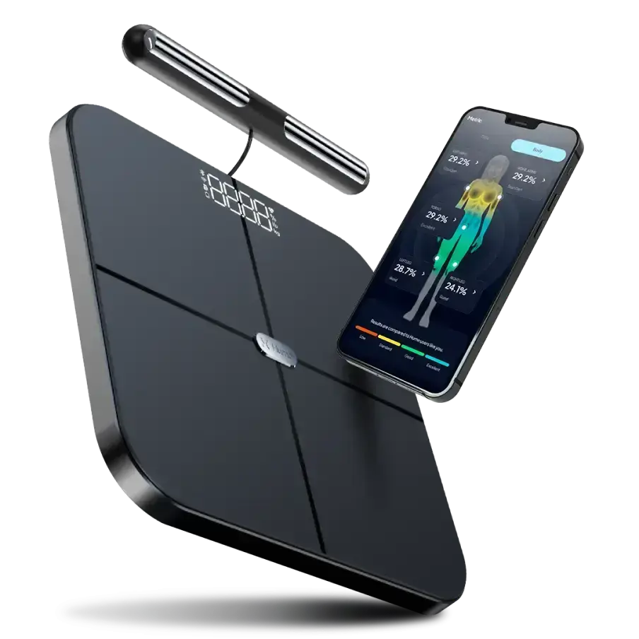Hume Body Pod with Hume app on smartphone